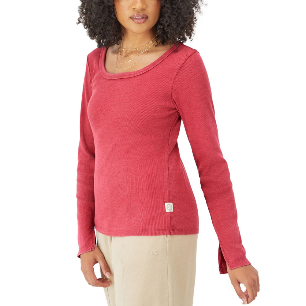 Champion Size Large Red Ribbed Scoop Neck Long Sleeve Tee Top NWT - Picture 3 of 6